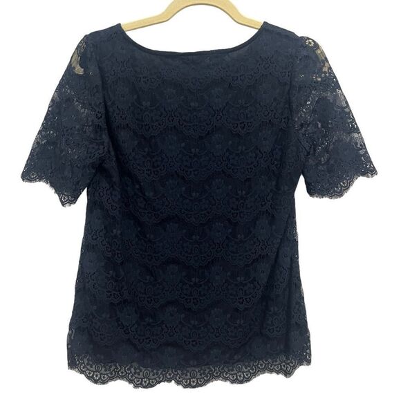 Banana Republic Navy Blue Lace Short Sleeve Boatneck blouse Top size small - Picture 3 of 7